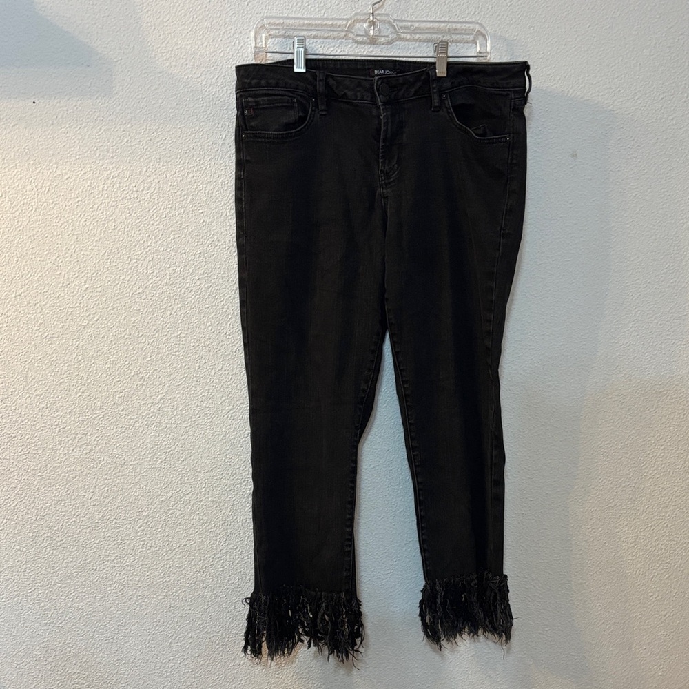 Dear John Black Cropped Jeans with Fringed Hem